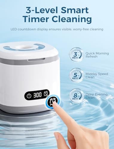 Estefanlo Ultrasonic Retainer Cleaner, 45kHz Retainer Cleaner Machine with LED Digital Auto Timer, 200ML Ultrasonic Cleaner wiht 3 Retainer Cleaner Modes for Denture, Aligner, Mouth Guard,Night Guard - Thumbnail 5