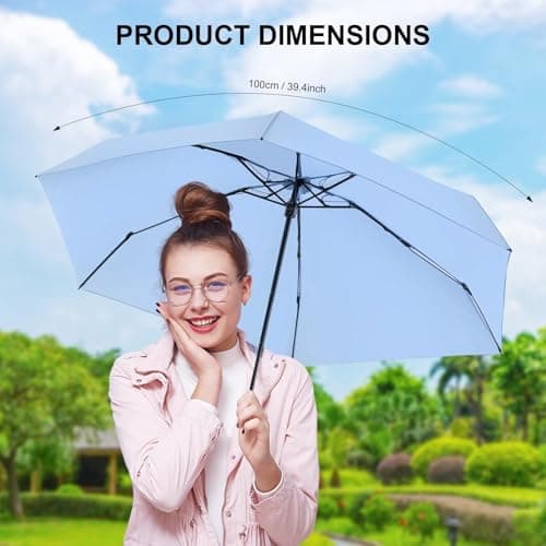 LEAGERA Compact Travel Umbrella with Case - Mini Umbrella for Purse, Small Lightweight &Tiny Design Perfect for Parasol Outdoor Sun&Rain Umbrellas, Light Blue - Thumbnail 2