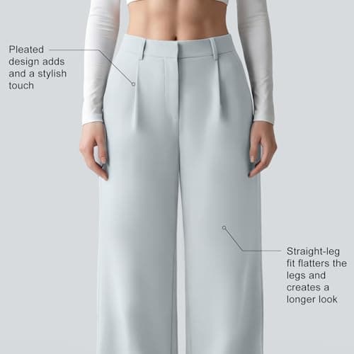 OctMoon Women’s Straight Leg Wide Leg Dress Pants – Stretchy High Waisted Work Pants for Women, Business Casual Slacks for Office & Daily Wear(Grey)-XXL - Thumbnail 4