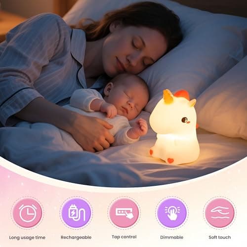 loatme Night Light for Kids, Rechargeable Dimmable Silicone LED Nightlight with 7 Colors, Baby Nursery Night Lamp, Touch Squishy Lamp, Cute Gifts for Girls, Boys, Toddler Room Decor, Unicorn - Thumbnail 4