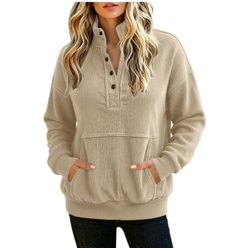 Mock Neck Sweatshirt for Women Lightweight Summer Fall Khaki X-Large