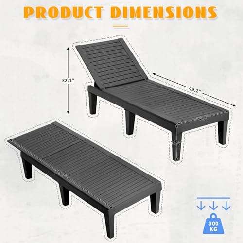 NBYSGO Outdoor Lounge Chairs Set of 2, 5-Position Adjustable Tanning Chairs with Wood Grain, All-Weather Resin Patio Recliners for Pool, Garden, Deck, Beach, Patio Lounge Chairs, Texture Black - Thumbnail 5