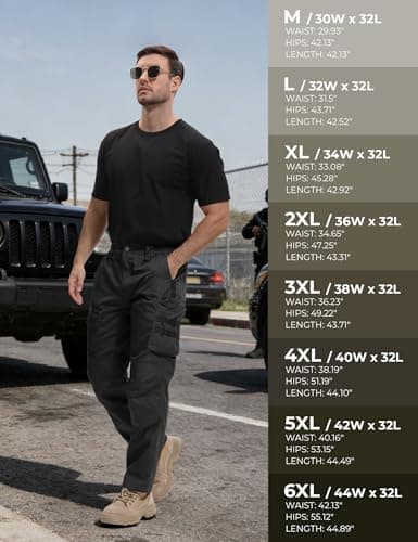 MOURCE Ripstop Tactical Pants for Men Water Resistant Quick Dry BDU Cargo Pants with 7 Large Pockets Breathable Black L 30" - Thumbnail 6