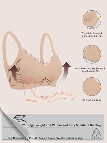 COCOMARTS Jelly Bras for Women No Underwire Full Coverage Push Up Bra Wireless Seamless Bra Comfortable Tshirt Bralettes Nude X-Large - Thumbnail 3