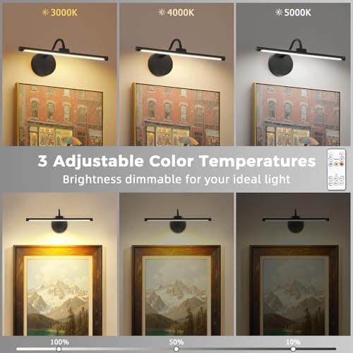 7Degobii Wireless Picture Light 13.5 inch for Gallery Walls 2 Set– Easy-Install, Battery-Powered Frame Light for Paintings, Portraits, and Home Decor Black - Thumbnail 4