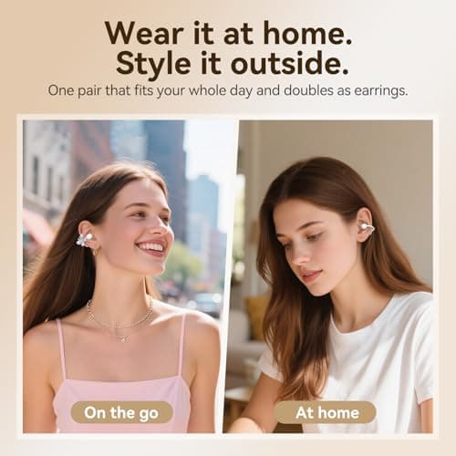 Kinglucky Jewelry-Inspired Clip-On Earbuds with Butterfly Earrings, Comfortable Fit & 40H Playtime Open Ear Bluetooth 5.4 Wireless Headphones for Women, Small Ears, Sports & Workouts (White) - Thumbnail 5
