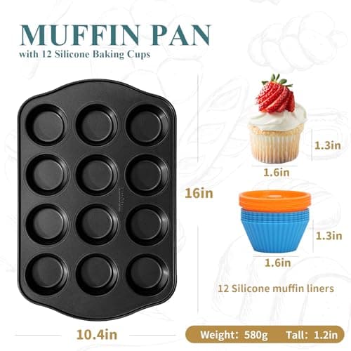 Ymiton Nonstick Muffin Pan with 12 Silicone Baking Cups, Carbon Steel Muffin Tin for Muffins, Cupcakes, Egg Bites and more, Non Toxic, Easy to Clean, Dishwasher Safe, Foggy Gray - Thumbnail 3