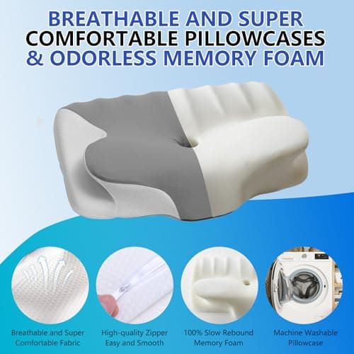 Cervical Neck Pillow for Neck Pain Relief, Ergonomic Contour Orthopedic Cooling Odorless Memory Foam Pillow, High-Density Slow Rebound, Support Side Back Stomach Sleepers with Washable Pillowcase - Thumbnail 6