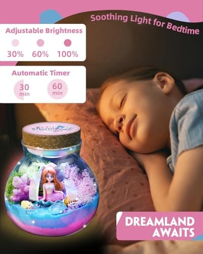 Winnrok Mermaid Terrarium Kit for Girls - DIY Night Light Craft with 13-Color LED, Remote & Timer. Ideal Easter Basket Stuffers, Birthday Gift for Kids Ages 4-8-12. Create Underwater Garden - Thumbnail 4