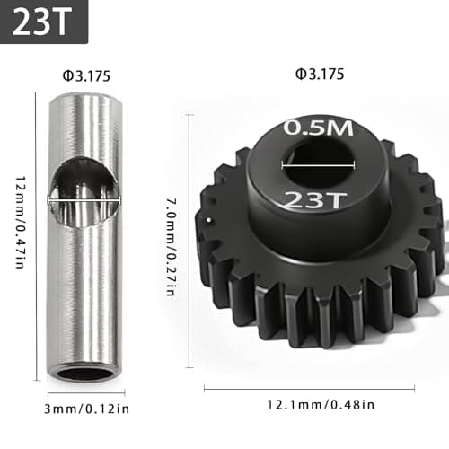 0.5M Pinion Gear 23T Hardened Steel 3.175mm Bore with 2.3mm Adapter, Precision Motor Gear for ARRMA 1/14 Typhon 1/16 Mojave 1/18 Granite, Losi 1/12, 0.5Mod Gear 13T-27T for HOBBYWING Motors - Thumbnail 2
