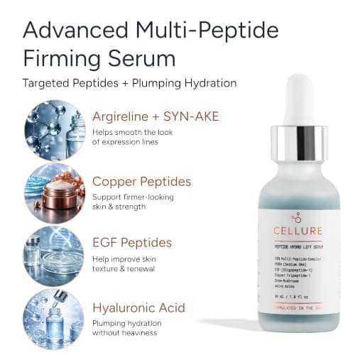 Cellure Peptide Hydro Lift Serum – Multi Peptide Firming & Smoothing Face Serum with EGF Growth Factors, Copper Peptides & Hyaluronic Acid, 1.0 fl oz (30 mL) - Thumbnail 2