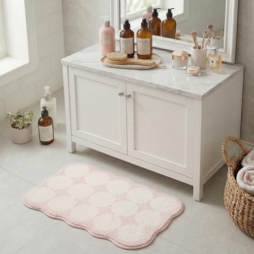 GRANNY SAYS Cute Waved Bathroom Rugs 16" x 24",Non-Slip Pink Scalloped Bath Mats for Bathroom, Plush Shag Absorbent Microfiber Ultra Soft Bath Mat, Washable Rug for Tub, Shower, Bedroom - Thumbnail 6