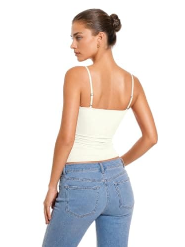 Women Summer Tank Top Trendy Y2K Going Out Top Spaghetti Strap Double Line Sexy Square Tanks Tops Woman Casual Basic Cami Shirts (Cream White,M) - Thumbnail 2