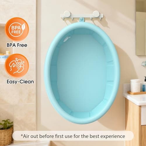 Baby Bathtub with Inflatable Top Edge, Extra Stable Infant Bath Tub, Collapsible & Portable for Baby Bath Time, No Tilt Design for 12M-6Y Toddler, No Assembly for Travel Shower - Thumbnail 6