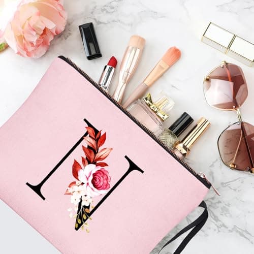 Vavabox A-Z Personalized Makeup Bag, Birthday Gifts for Women Mom, Gifts for Best Friend, Bride Bridesmaid Cosmetic bag (N, Pink) - Thumbnail 4