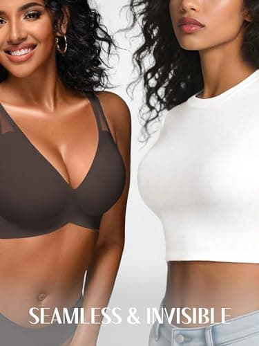 Jelly Bras for Women - S-M Wireless Deep V No Underwire Bralette with Support - Seamless Comfortable Lightly Padded T-Shirt Bra Black S - Thumbnail 5