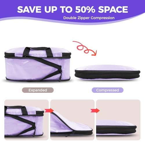 8-Piece Compression Packing Cubes for Travel, Elegant Ultralight Luggage Organizer Set for Women, Space Saving for Carry-On, Suitcase & Vacation Cruise Travel - Purple - Thumbnail 3