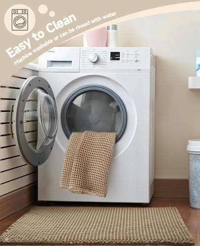 SHIMOH Waffle Bath Mat, Super Absorbent Non-Slip Bath Mats for Bathroom Floor, Machine Washable Bathroom Rugs with Tassels, Rubber Backed Bathroom Mats, Ultra Soft. (Light Gray, 24" X 36") - Thumbnail 5