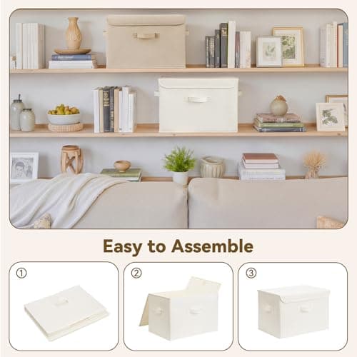 GRANNY SAYS Closet Storage Bins, Decorative Storage Boxes with Lids, Clothes Organizing Bins, Lidded Baskets for Toys, Clothing, Extra Large, Ivory White&Khaki, 2-Pack - Thumbnail 6