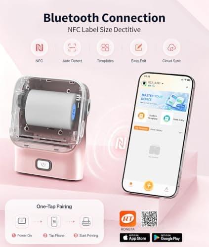 Rongta Mini Sticker Printer, Bluetooth Thermal Label Printer, Portable Inkless Label Maker Suitable for Creative Kids DIY, Diaries, Study Notes, Pink - Thumbnail 3