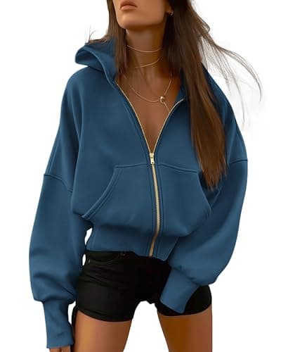 BTFBM Hoodies For Women Spring Clothing 2026 Long Sleeve Zip Up Fleece Fashion Sweatshirts Jacket Y2K Hoodie Fall Fashion(Dark Blue, Small)