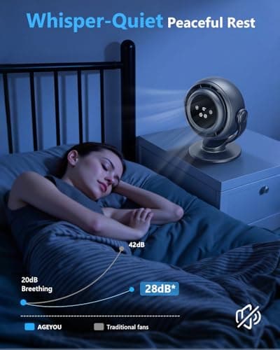 AGEYOU Desk Fan for Office, 90°Oscillating Fan with 6000mAh Rechargeable, 10 Speeds 4H Timer 270°Tilt Adjustment, 29dB Ultra-Quiet Portable Personal Table Fans, Gifts for Christmas Women Men Home - Thumbnail 2