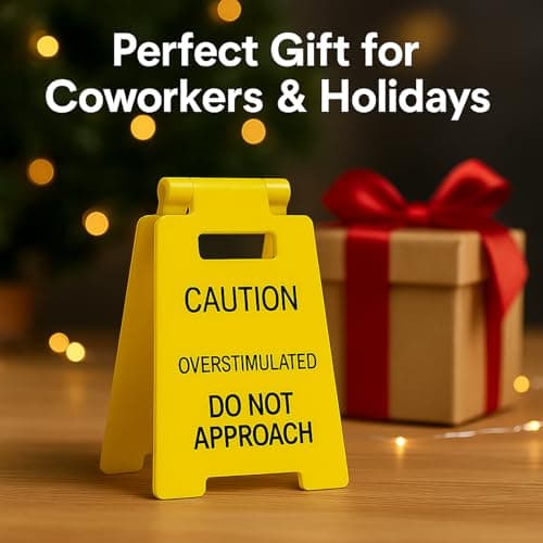 VDOR Office Desk Accessories Sign: Funny Gag Gifts Mini Caution Overstimulated Sign for Coworker & Boss – Cubicle Decor Home Office - Thumbnail 5
