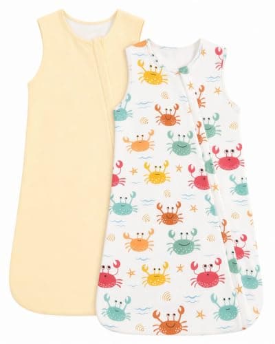 WYTbaby 2Pack Baby Sleep Sack 1.0 TOG, Lyocell Wearable Blanket for 0-24 Months, Breathable Sleeping Bag with J-Zipper,Yellow Crab,0-6 Months - Image 1