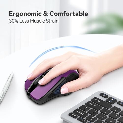 TECKNET Wireless Mouse, 2.4G Ergonomic Optical Mouse, Computer Mouse for Laptop, PC, Computer, Chromebook, Notebook, 6 Buttons, 24 Months Battery Life, 2600 DPI, 5 Adjustment Levels - Purple - Thumbnail 4