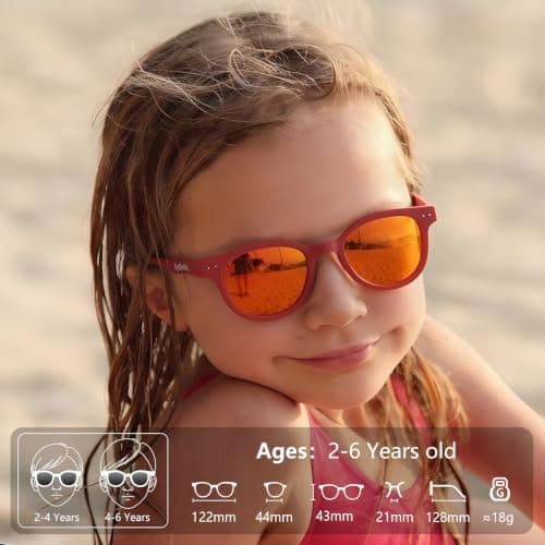 EYEBUDDY Kids Toddler Sunglasses Age 2-4/3-5 Boys Girls Polarized UV Protection Sun Glasses for Age 2-8 (Age 2-8/2-Pack, A7-Kids Sunglasses-Dazzling Red & Yellow) - Thumbnail 2