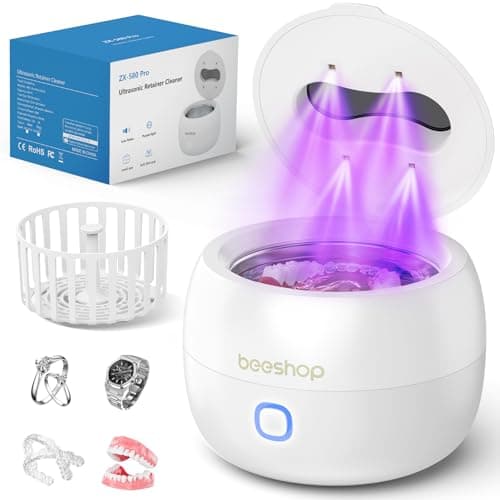 BEESHOP Professional Ultrasonic Cleaner – 45kHz Jewelry Cleaning Pod, Ultrasonic Cleaner for All Jewelry, Eyeglasses, Watches, Dentures, Retainers & More (White)