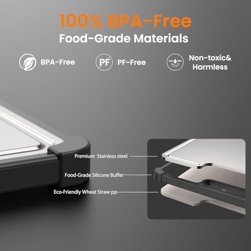 Premium 316 Stainless Steel Cutting Board for Kitchen Extra Large 16.9" x 11.8" Best Non-Toxic Chopping Board for Meat Food-Grade Metal & Eco-Friendly Wheat Straw Dual-Sided Healthy Kitchen Essential - Thumbnail 2