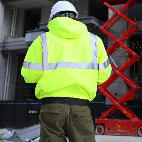 sesafety Reflective Jacket for Men, High Visibility Jackets, Safety Jackets for Men, Hi Vis Construction Bomber Jackets Waterproof with Pockets and Zipper, Black Bottom, Class 3 - Thumbnail 2