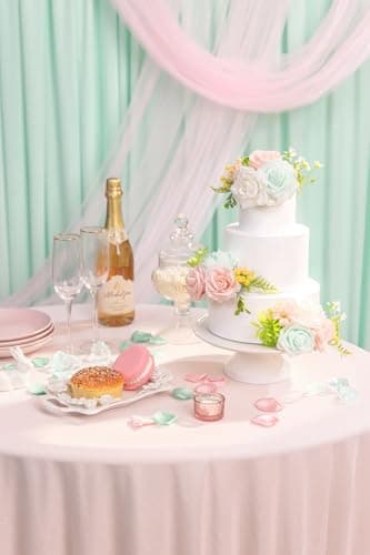 TINGE TIME 3Pcs Pre-made Cake Toppers，Silk Artificial Flowers Decor，Cake Decorations for Weddings, Birthdays, Party,Baby Shower,Celebration (Mint Green and Pink) - Thumbnail 3