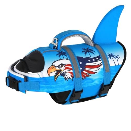Dogcheer Dog Life Jacket, Cute Shark Dog Life Vest for Swimming Boating with Superior Buoyancy and Rescue Handle, Adjustable Puppy Floating Swim Vest for Small Medium Large Dogs - Blue Eagle, L