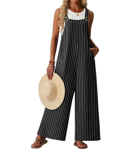 Lepunuo Plus Size Rompers for Curvy Women Summer Boho Striped Jumpsuits Wide Leg Casual Overalls for Women with Pocket - Image 1