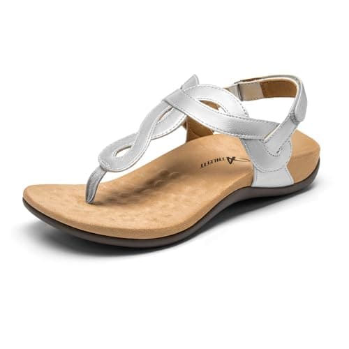 Athlefit Women's Silver Orthopedic Sandals with Arch Support Comfortable Casual Summer Walking Adjustable Thong Sandals Size 5.5,AD00632 - Image 1