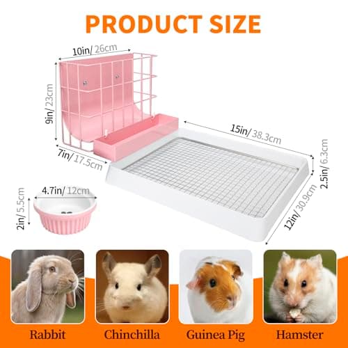 BESNEW 3 in 1 Rabbit Hay Feeder with Litter Box,Upgraded Metal Hay Rack & Litter Tray & Water Bowl,Quick Cleaning,Easy to Install,Bunny Supplies for Rabbit Guinea Pig Chinchilla Small Animals - Thumbnail 4