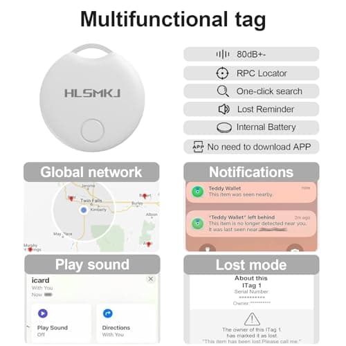 HLSMKJ Bluetooth Tracker-1 Pack, Item Location Tracker, Works with Apple Find My (iOS Only), Help You Track Your Keys, Wallet, Luggage, Backpack, Replaceable Battery, Super Lightweight - Thumbnail 2