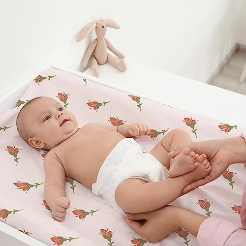 Gllquen Baby Bassinet Sheets 4 Pack, Breathable Cozy Fitted Mattress Sheet, Elastic Travel Crib Fashionable Floral Pattern, Standard Cradle Safe Sheets for Baby Boys Girls 32"x16" (Flower) - Thumbnail 3