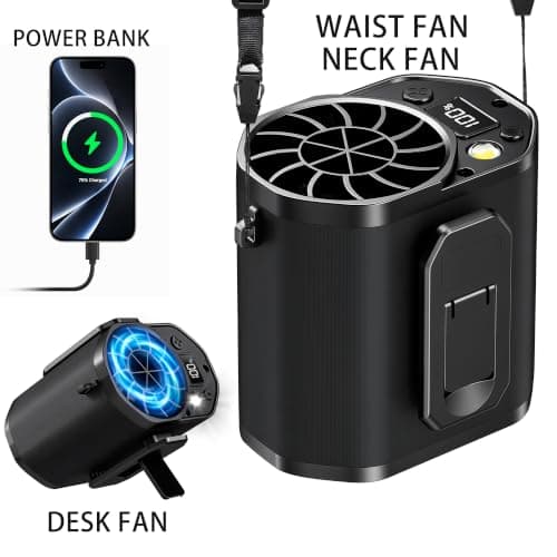 ATOPICK Waist Fan with Clip on: Portable 4-Speed Enlarged Fan-blades Personal Belt Fan with LED Light 6-11H of Working Time Hands-Free Neck Fan - Thumbnail 2