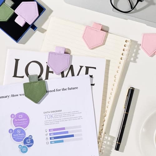 2Pcs Magnetic Leather Bookmarks with Gift Box Triangle-Shaped Magnetic Pen Holder Book Marks Clip Gift for Book Lover Readers Cute Bookmark for Women, Green - Thumbnail 6