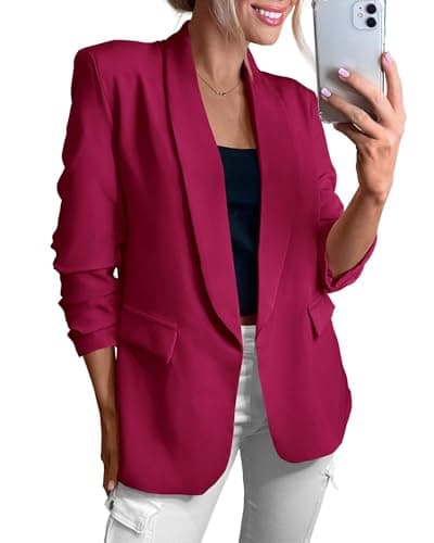 KIRUNDO Womens Blazer 2026 Spring Fall Bussiness Casual Long Sleeve Open Front Work Office Dressy Suit Jackets with Pockets(Rose Red, X-Large) - Image 1