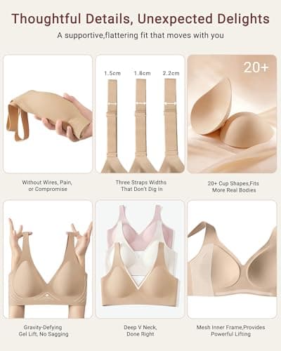 As Fairy Wireless Plunge Bras Deep V Seamless Jelly Support Bra Comfort Bralette for Yoga(Sand 38B) - Thumbnail 6
