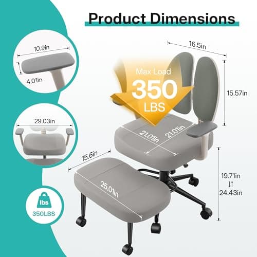 AreShark Criss Cross Office Chair with Armrest Wheels & Stretchable Rotating Footrest, Ergonomic Cross Legged Swivel Chair with Back Support& Adjustable Height for Yoga Kneeling Meditation Home Office - Thumbnail 2