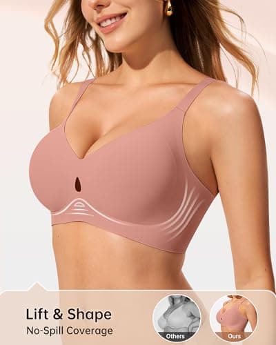 LetsJoli Minimizer Bras for Women Wireless Bra No Underwire Seamless Push Up Full Coverage Supportive Winter Outfits(Pink 2XL) - Thumbnail 3
