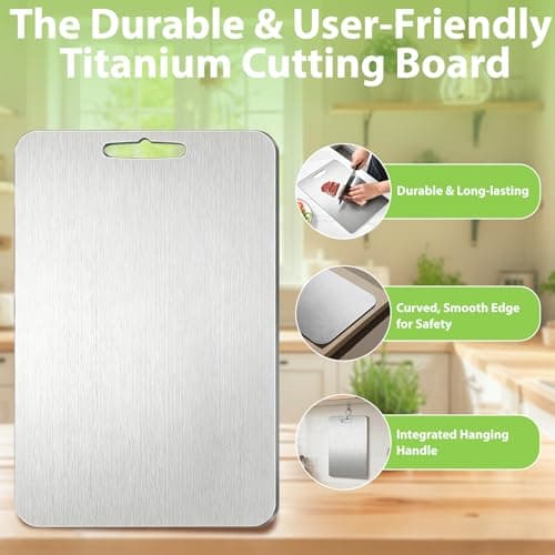 Titanium Cutting Boards for Kitchen - 100% Pure Double-Sided Food Grade Chopping Boards for Kitchen, Dishwasher Safe, Odor Resistant & Easy to Clean for Meat, Vegetables, Fruits (13.4“L x 9.1"W) - Thumbnail 4