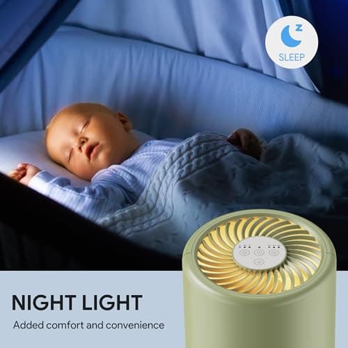 FULMINARE Air Purifiers for Home Bedroom H13 HEPA Air Purifier, 3 Speeds, Timer, 24dB, Small Mini Air Purifier with Night Light, Sage Green - Thumbnail 6