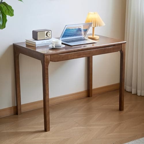 SUSVQLXG 40"x24" Solid Wood Desk with Drawers,Wood Writing Desk for Small Spaces, Home Office Desks for Work, Gaming Study PC Desk for Bedroom, Student Computer Desks(Walnut, 40 inch) - Image 1