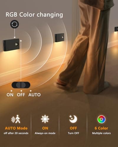 WILLED Rechargeable Motion Sensor Night Light,Stair Lights Indoor RGB & Warm White,Wireless Motion Sensor Lights Indoor for Stair,Bathroom,Hallway,Kitchen,Closet,Cabinet,Bedroom,Kids' Room - Thumbnail 4
